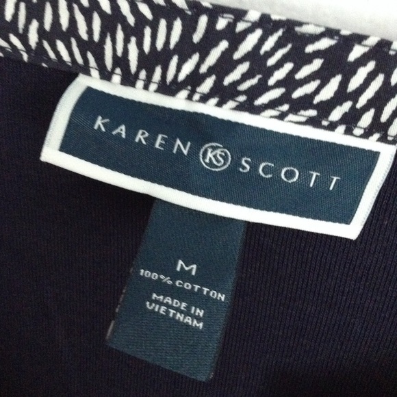 Karen Scott M blue 3/4 sleeve top detail trim - Picture 3 of 6